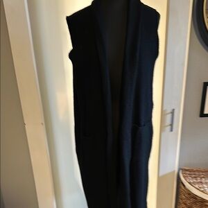 Eileen Fisher Boiled Wool Long Black Open Vest size L
